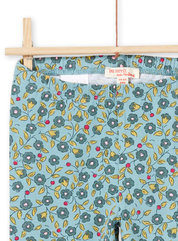 Blaue und khakifarbene Leggings für Mädchen mit Blumendruck MYAKALEG1 / 21WI01I1CAL612