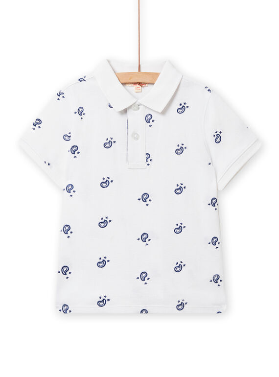 Kind Junge weißes Poloshirt mit ausgefallenem Aufdruck NOBAPOL / 22S90211POL000