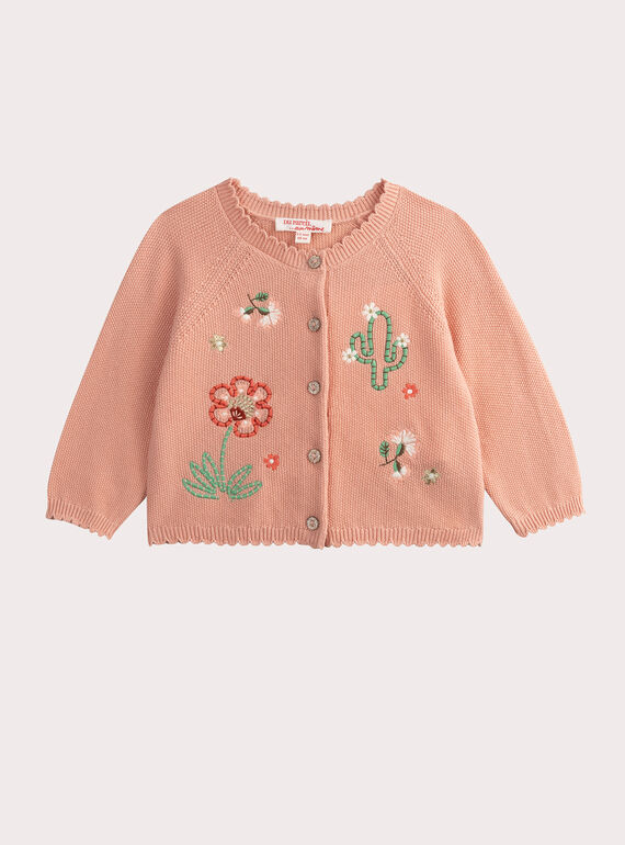 Baby girls' pink embroidered cardigan WILANCAR1 / 25SG0943CAR030