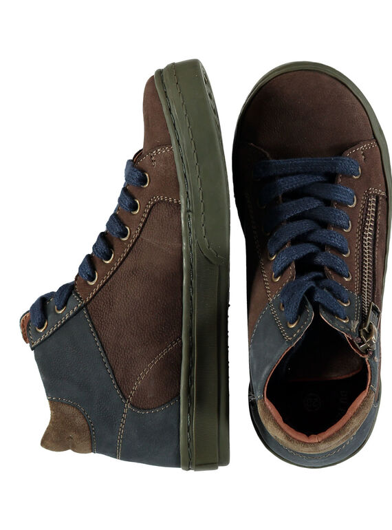 Braune Sneakers Leder Kind Junge GGBASGREEN / 19WK36IAD3F802