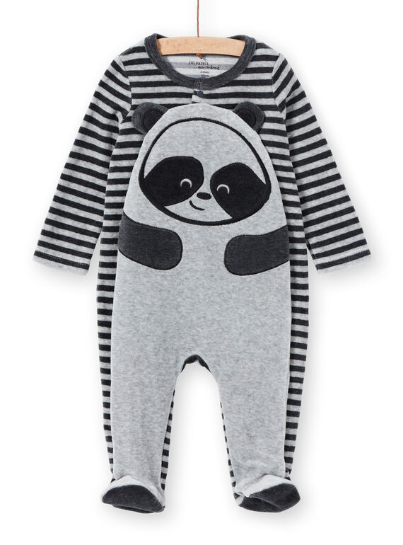 Gestreifter Samt-Baby-Strampler für Jungen mit Panda-Motiv LEGAGREPAN / 21SH1451GREJ922