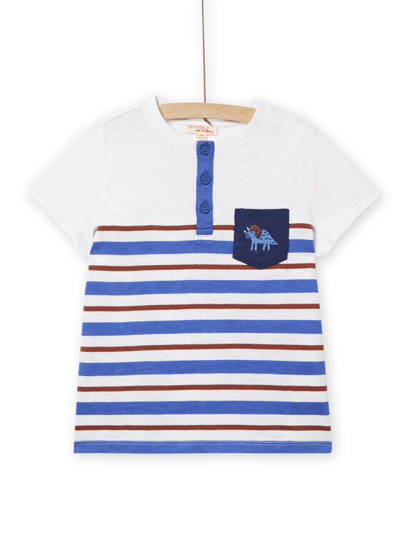 Weißes gestreiftes T-Shirt für Kind Junge mit Dinosaurier-Aufdruck NOVOTI2 / 22S90232TMC000