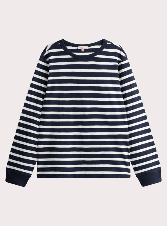Marine T-Shirt mit weißen Streifen für Jungen  VOJOTIRIB4 / 24W902I1TML705