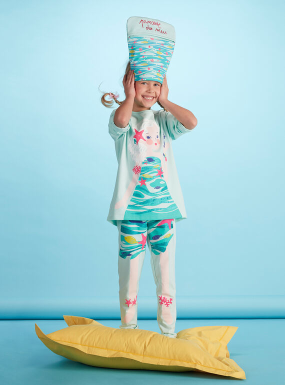 Hellblauer Kostümierungs-Kinderpyjama für Mädchen, mit Verstautasche JEFAPYJMER / 20SH11L2PYG219