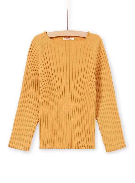 Einfarbiger langärmeliger gelber Pullover für Mädchen MAJOPULL3 / 21W901N2PULB107