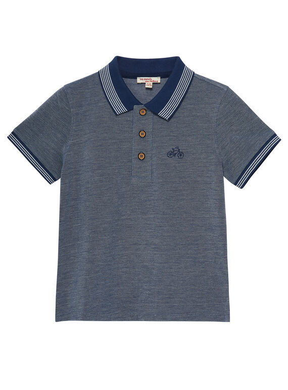 Zweifarbiges, marineblaues Polohemd für Jungen mit gestreiftem Kragen JOPOEPOL / 20S902G1POL720