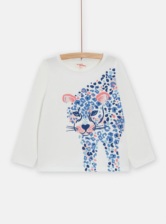 Ecru T-Shirt mit Leopardenanimation und Pailletten für Mädchen VADATEE2 / 24W90122TML001
