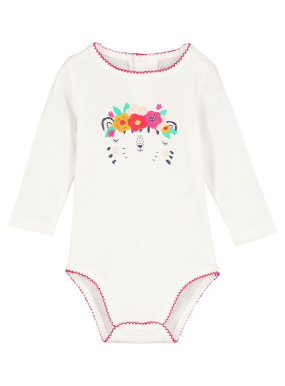 Naturweißer, langärmeliger, gerippter Body für Babys Mädchen GEFIBODLEO / 19WH13N5BDL001
