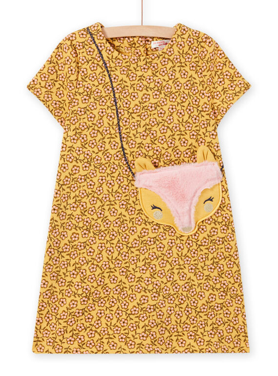 Gelbes Kleid mit Blumendruck und Animationsbeutel für Mädchen MASAUROB4 / 21W901P4ROBB107