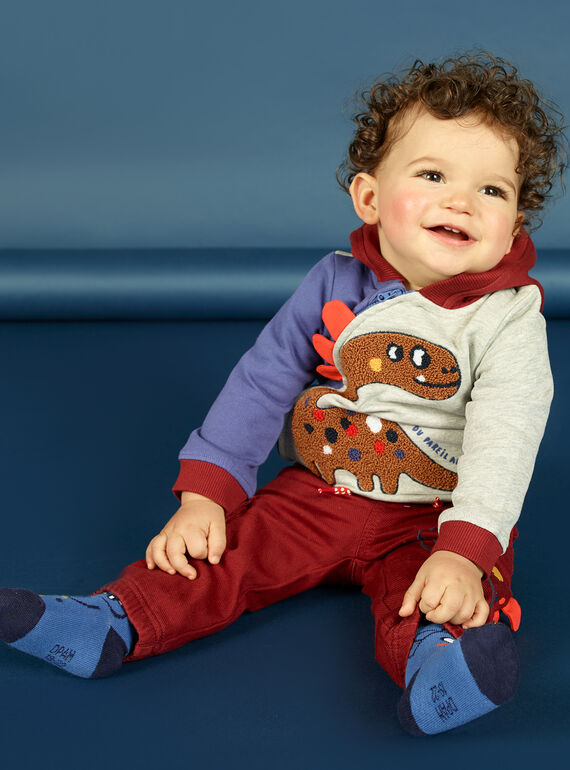 Dreifarbige Kapuzenweste für Baby-Jungen mit Dinosaurier-Print MUPAGIL / 21WG10H1GIL943