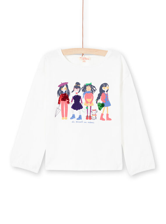 Kind Mädchen ecru Puffärmel T-Shirt mit reversible Pailletten drucken MAMIXTEE4 / 21W901J5TML001