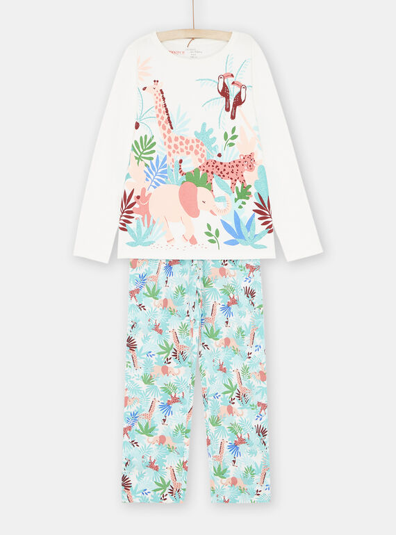 Pyjama in Ecru mit Tierprint, Mädchen SEFAPYJSAF / 23WH1135PYJ001