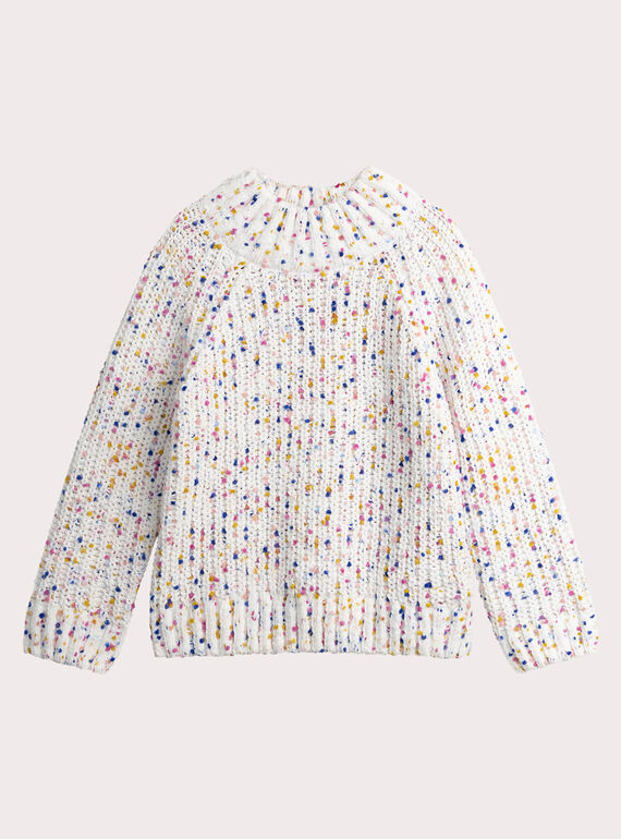 Ecru Pullover mit farbigem Mesh für Mädchen  VAROPULL1 / 24W901P1PUL001