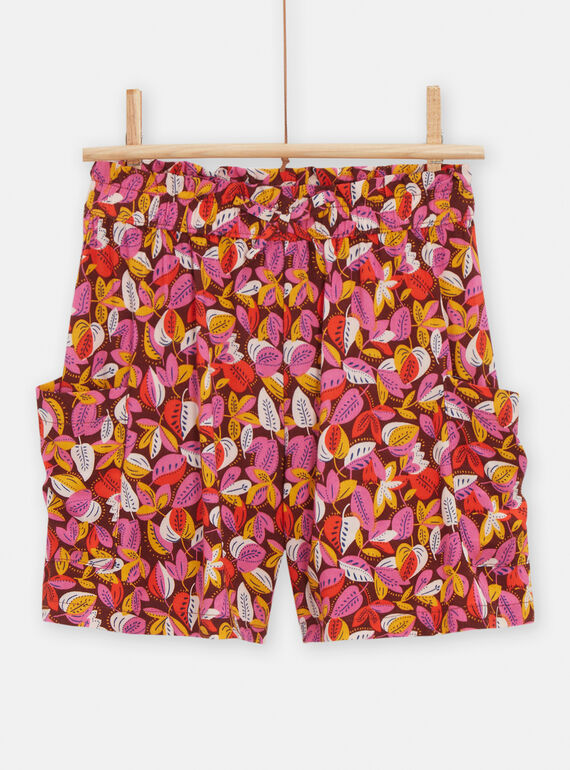 Fließende Mädchen-Shorts in Braun mit Blätterprint TALISHORT2 / 24S901T1SHO816