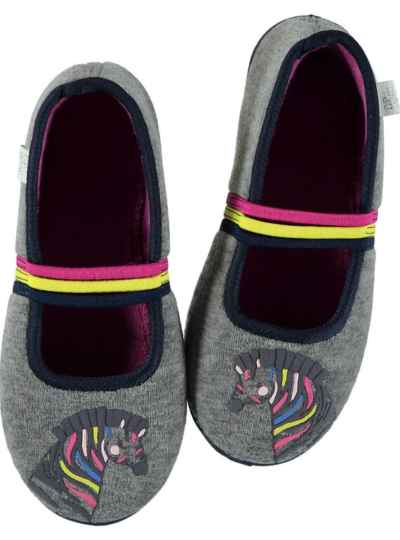 Graue Zebra-Samtslipper Kind Mädchen GFBALZEBRE / 19WK35Z1D07943