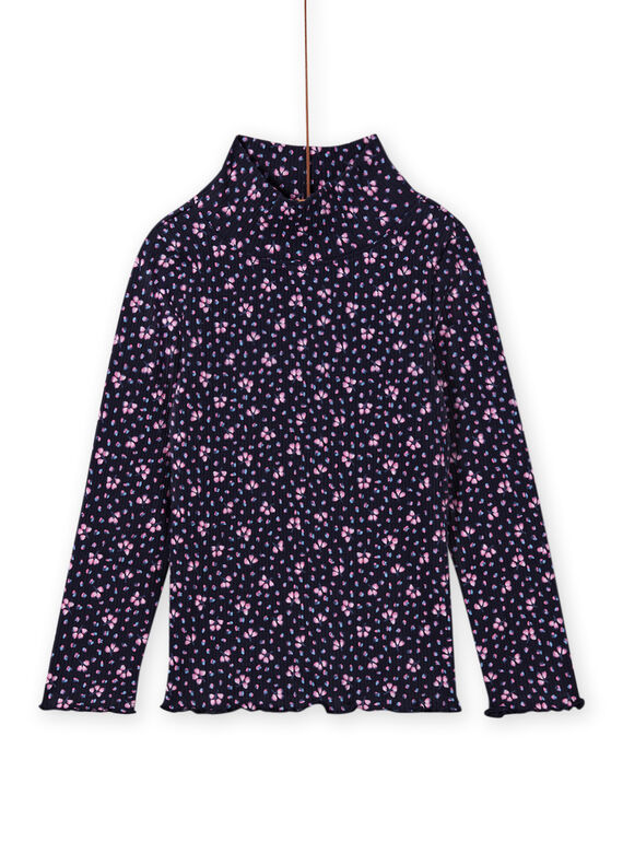 Marineblaue gerippte Unterhose für Mädchen mit Blumendruck MAJOSOUP6 / 21W901N3SPL070