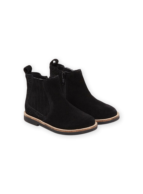 Chelsea Boots schwarzes Leder mit Gummizug Fantasie. PABOOTBLACK / 22XK3573D0D090