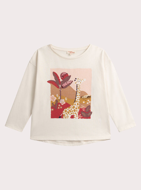 T-Shirt Ecru Animation Giraffe und Pailletten für Mädchen  VABATEE2 / 24W901Q1TML003