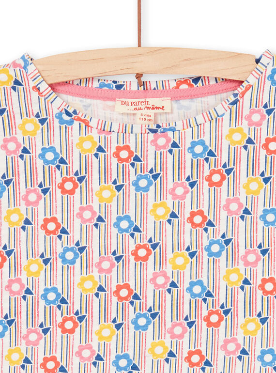 Rosa und blaues T-Shirt mit Streifen und Blumendruck Kind Mädchen LAHATI2 / 21S901X2TMC001