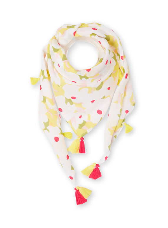 Weißer und gelber Schal mit Blumendruck für Kinder und Mädchen LYAJAUFOUL / 21SI01O1FOU000