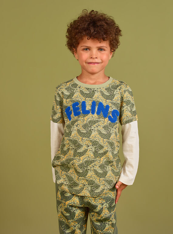 T-Shirt für Jungen mit Leopardenmuster in Blau und Khaki MOKATEE3 / 21W902I2TML612