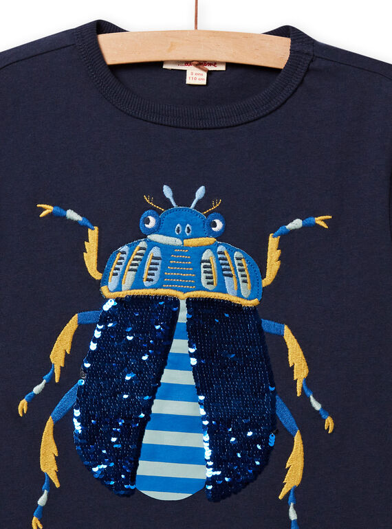Mitternachtsblaues Käfer-T-Shirt mit Wendepailletten für Kinder Jungen NOSANTI5 / 22S902S3TMC705