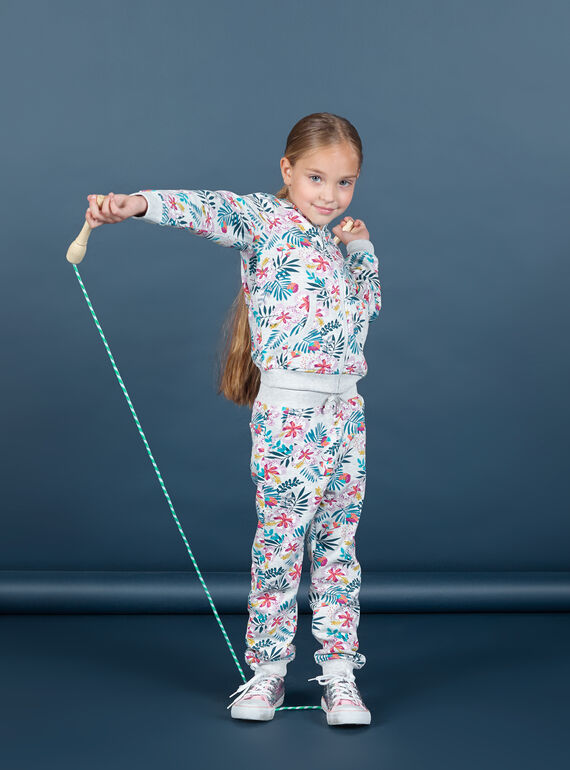 Baby Mädchen grau und rosa Jogginganzug mit Laubdruck MAJOBAJOG1 / 21W90112JGB943