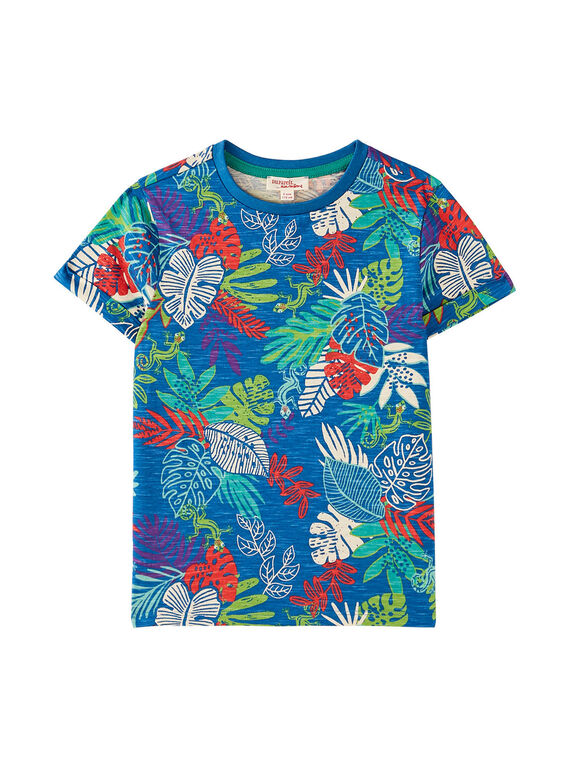Ultramarinblaues T-Shirt für Jungen mit Aufdruck Tropenblätter JOSAUTI4 / 20S902Q3TMC707