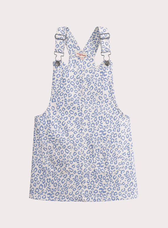 Blaues Mädchen-Latzkleid mit Leoparden-Print VADAROB2 / 24W90121ROB001