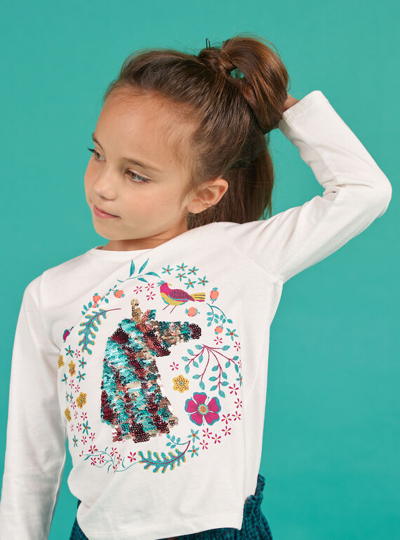 Langarm-T-Shirt für Mädchen mit wendbarem Pailletten-Einhorn-Motiv MATUTEE2 / 21W901K4TML001