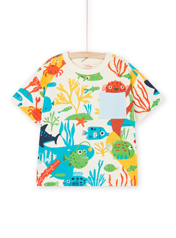 Weißes und rotes T-Shirt mit Fischmotiven ROPOPTI3 / 23S902X4TMC005