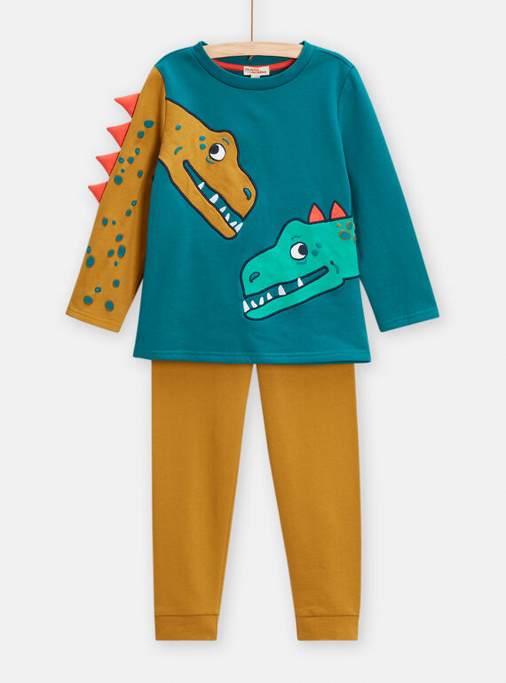 Brauner Pyjama mit Dinosaurier-Motiv und Animation für Jungen TEGOPYJDIN / 24SH1246PYJ209