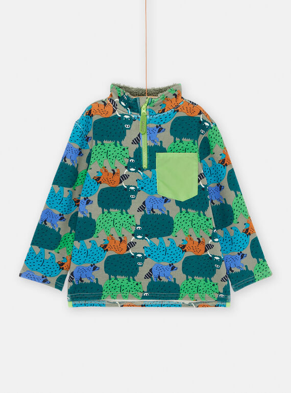 Grüngraues Sweatshirt mit Tierprint für Jungen SODUSWE1 / 23W902P2SWE631
