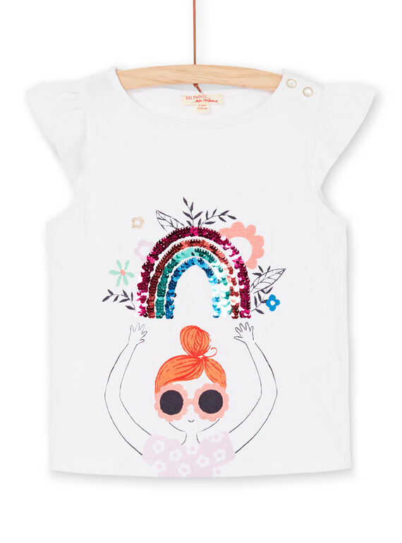 Kurzarm-T-Shirt, Girlie-Print und Regenbogen in magischen Pailletten LAVITI3 / 21S901U1TMC000