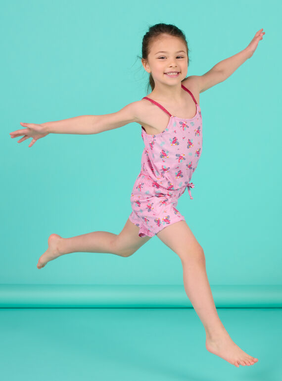 Jumpsuit für Kind Mädchen mit Streifen- und Vogeldruck in fuchsia-rosa NAPLACOMB1 / 22S901K1CBL304