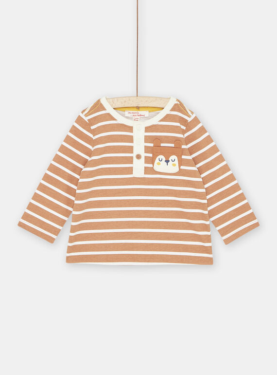Ziegelsteinfarbenes und weißes T-Shirt mit Streifen für Baby-Jungen SUJOTUN2 / 23WG10B4TML403