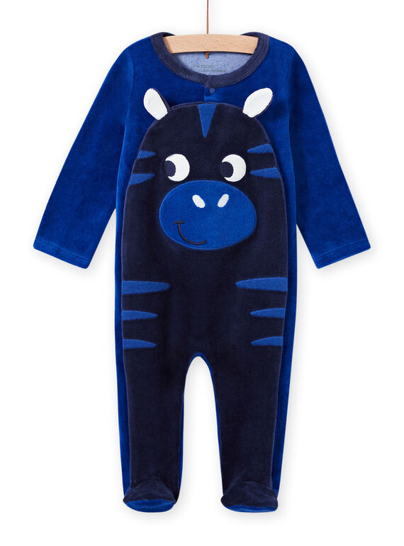 Baby Junge blauer Samt-Zebra-Strampler MEGAGREZEB / 21WH1491GRE217