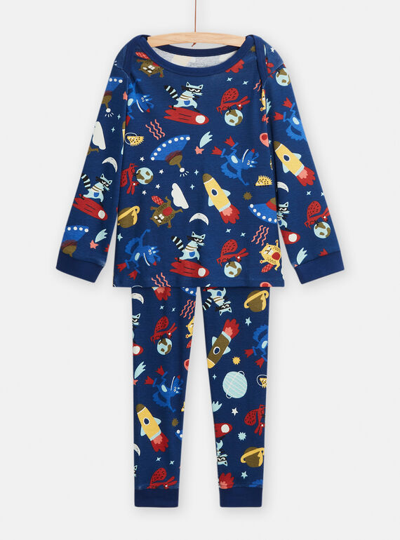 Dunkelblauer phosphoreszierender Pyjama mit Space-Print für Jungen TEGOPYJSPA / 24SH1244PYJ070