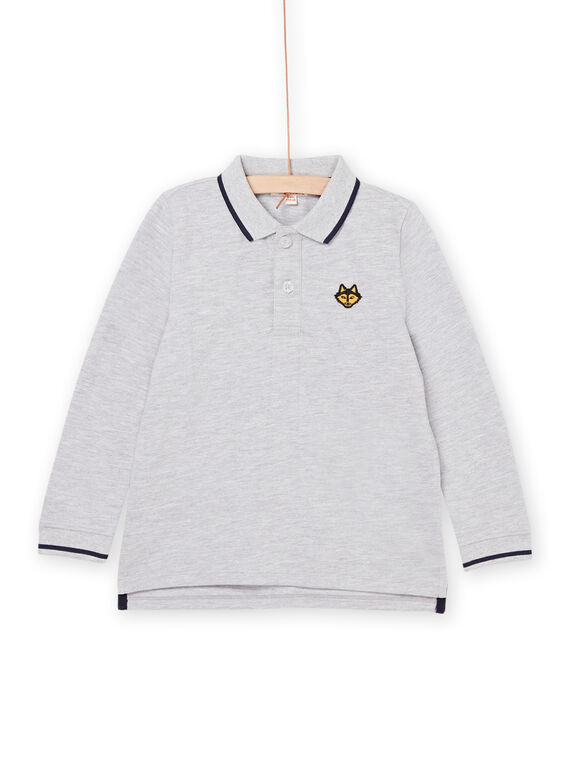 Grau meliertes Poloshirt mit gesticktem Wolfskopfmotiv POJOPOL3 / 22W902D1POLJ922