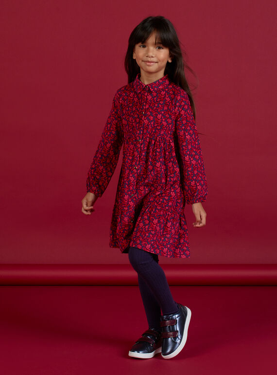 Kind Mädchen blau Hemdkragen Kleid mit Blumendruck MAFUNROB3 / 21W901M2ROBH703