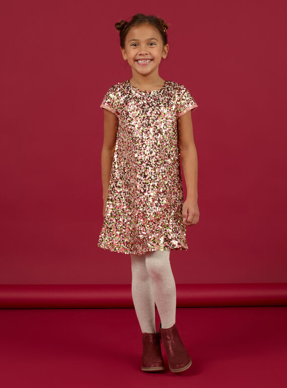 Rosa Kleid mit Pailletten Kind Mädchen MANOROB2 / 21W901Q2ROB303