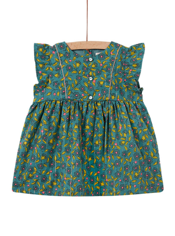 Baby Mädchen khaki Flanell Kleid mit Blumendruck und Streifen MIKAROB1 / 21WG09I1ROB612