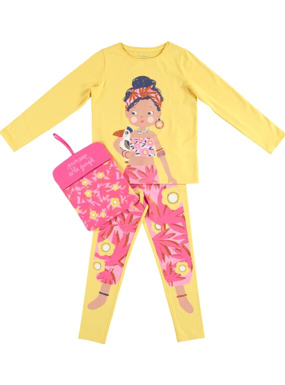 Gelber Kostümierungs-Kinderpyjama für Mädchen, mit Verstautasche JEFAPYJUN / 20SH11L4PYGB116