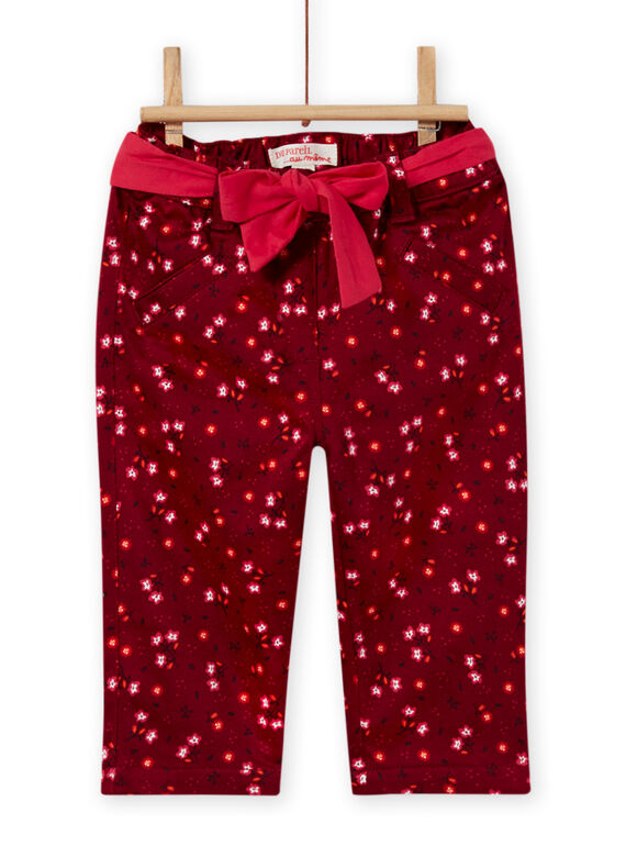 Burgunderfarbene Satinhose mit Blumendruck für Baby-Mädchen MIFUNPAN1 / 21WG09M2PAN504