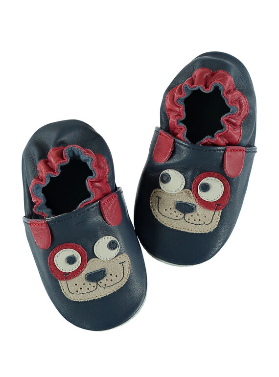 Weicher Lederslipper Marineblau Hunde-Motiv Baby Junge GNGCHIEN / 19WK38Z2D3S070