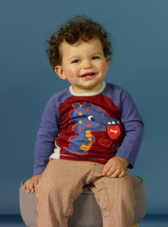 Langarm-T-Shirt für Baby-Jungen in Burgunderrot mit Dinosaurier-Print MUPATEE1 / 21WG10H1TML719