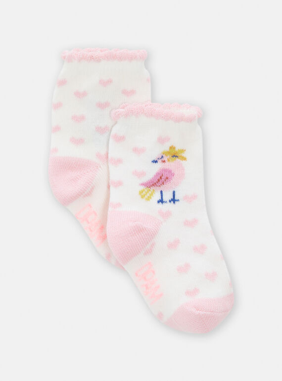 Socken in Ecru und Rosa mit Herz-Druck für Baby-Mädchen TYIJOSOQ7 / 24SI0987SOQ001
