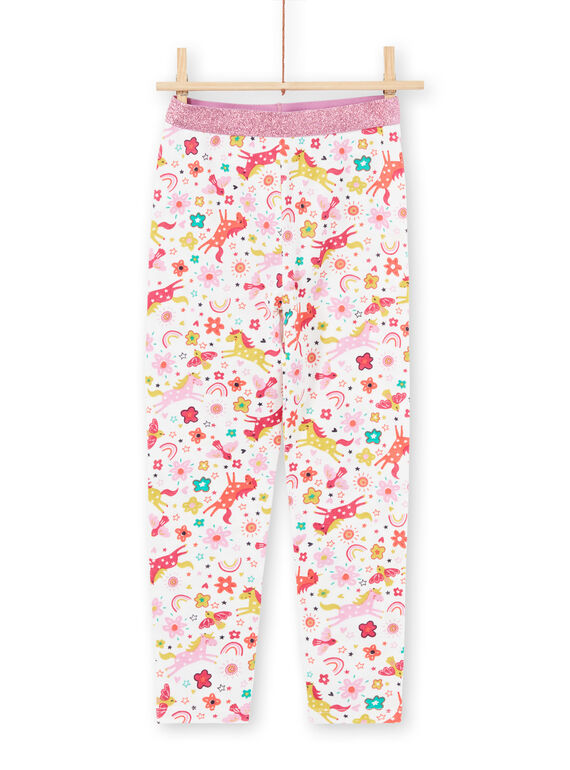 Pyjama-Set für Mädchen mit rosa und ecrufarbenen Einhörnern und einer Hose mit Fantasieaufdruck MEFAPYJUNI / 21WH1186PYJ001