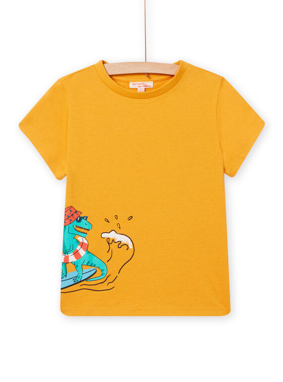 Gelbes T-Shirt mit Dinosaurier-Surfer-Motiv für Kind Junge NOWATI6 / 22S902V2TMC107