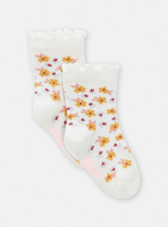 Ecru Socken mit Blumenprint für Baby-Mädchen TYIJOSOQ4 / 24SI0985SOQ001